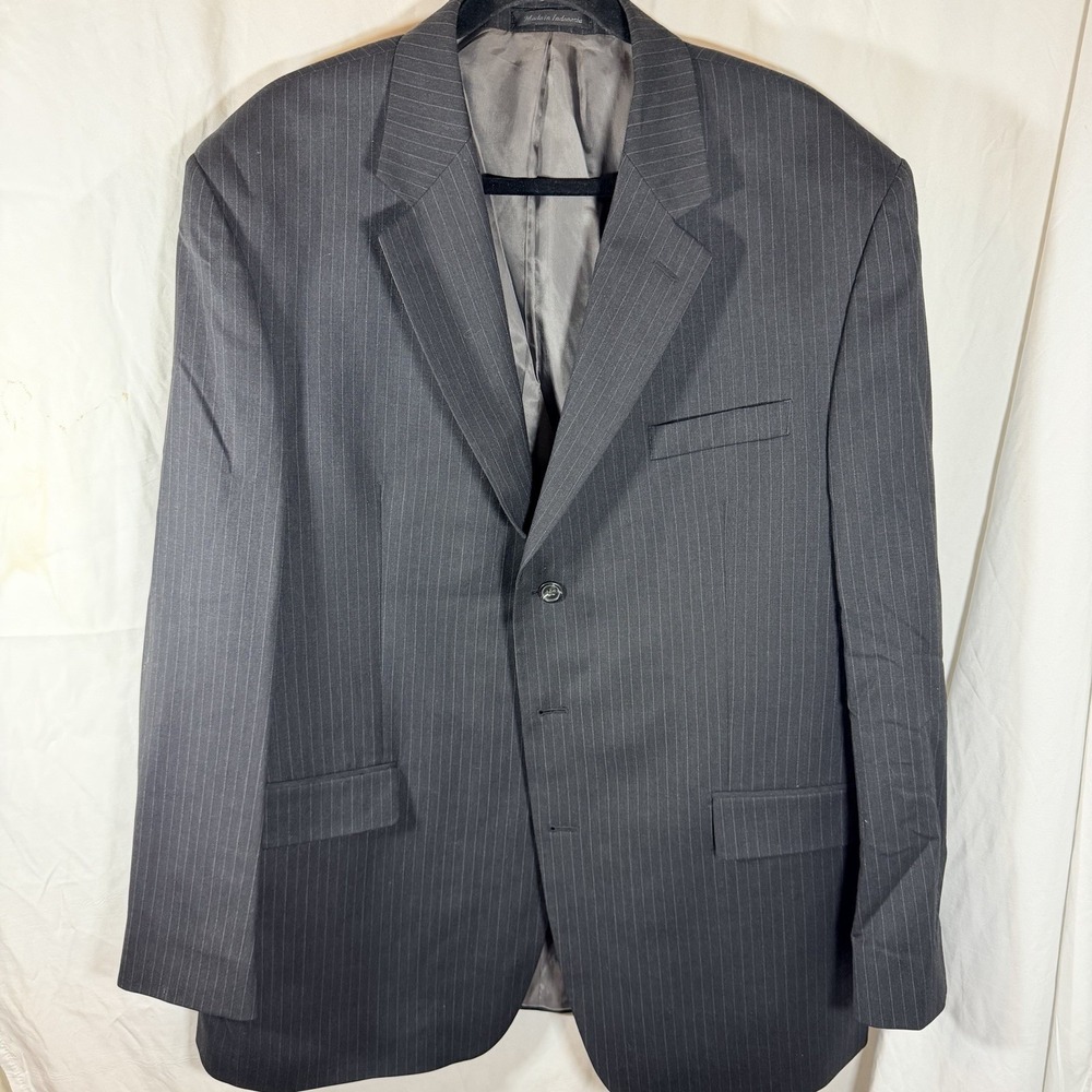 Chaps Ralph Lauren Navy Black Blazer Suit‎ Jacket 100% Wool Pinstripe 44L